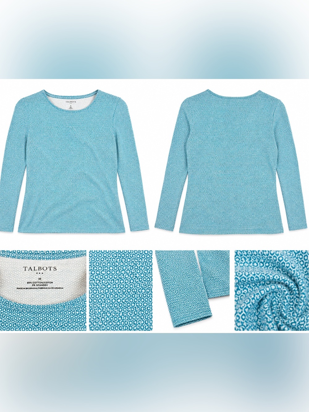 Talbots Aqua Blue Geometric Print Cotton Stretch Top M
